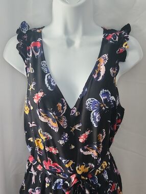 Old Navy Black Butterfly Print V-Neck Sleeveless Jumpsuit